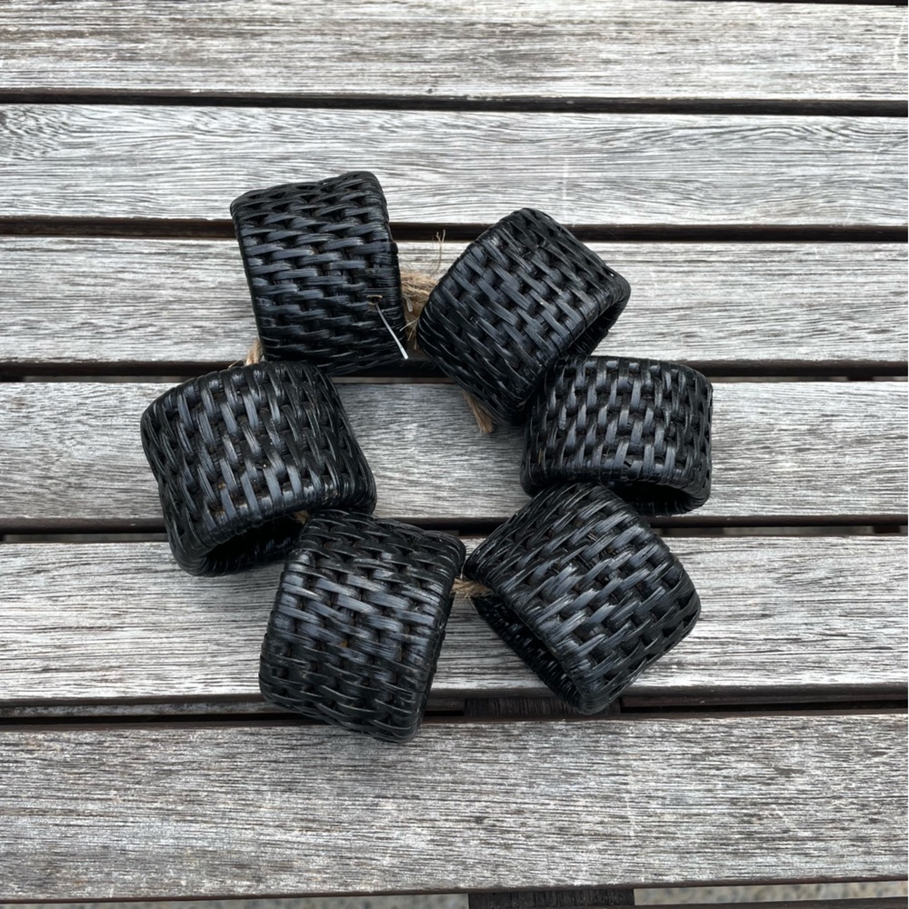 Artifacts Trading Company Handwoven Rattan Napkin Rings Set Of 6 Black NWOT